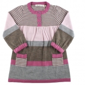 Striped Merino Dress with Pockets and Buttons
